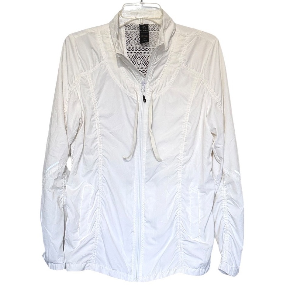 MPG‎ Sport Womens White Ruched Mesh Back Windbreaker Full Zip Golf Jacket Large